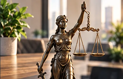 Igazság mérlegét tartó Justitia-szobor az irodában